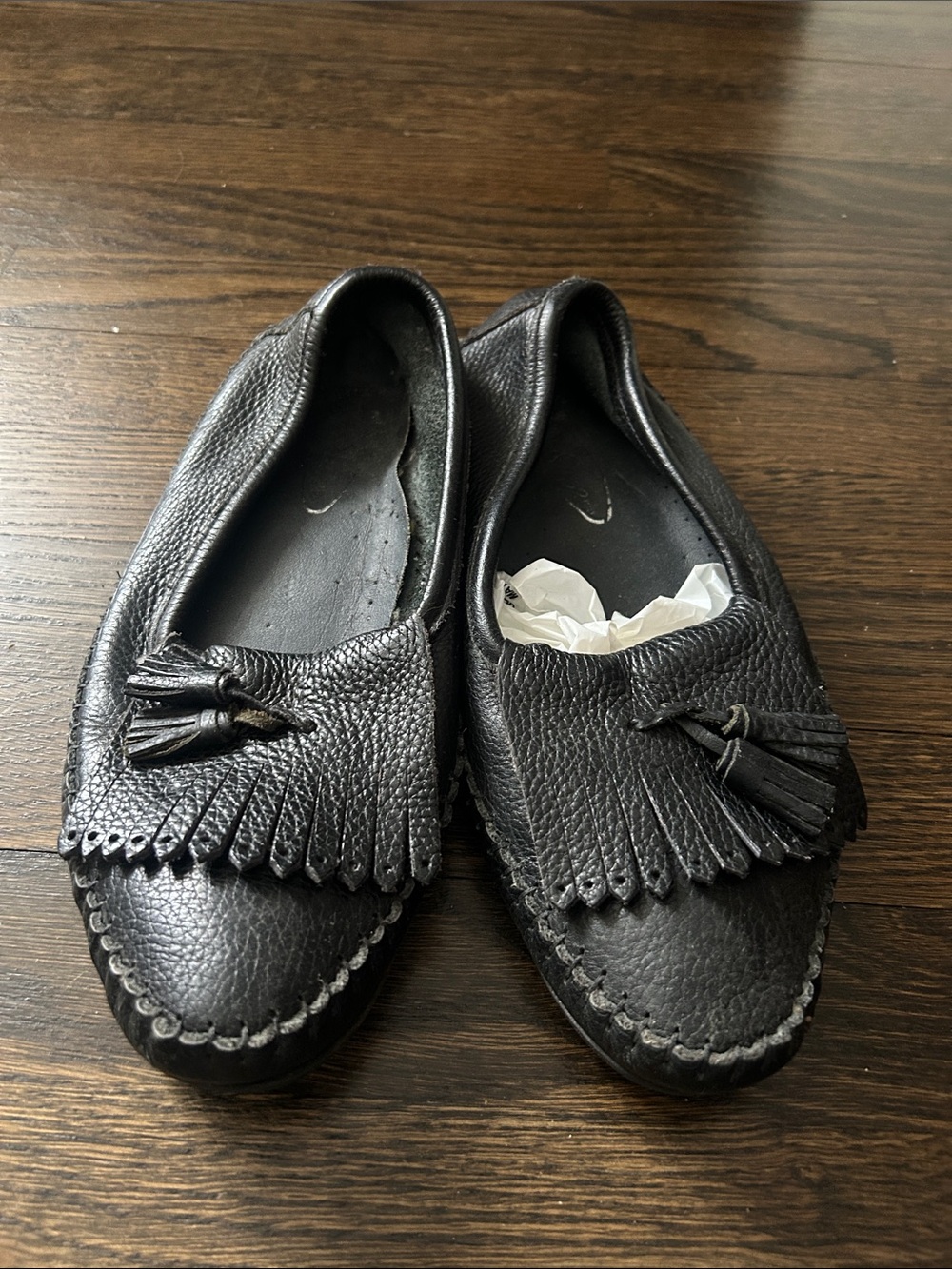 Black Leather Tassel Moccasin Flats size 42